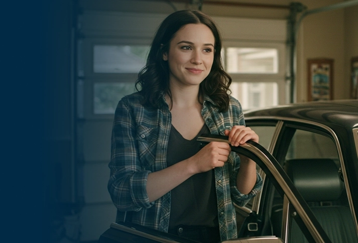 Mulher abrindo a porta de um carro